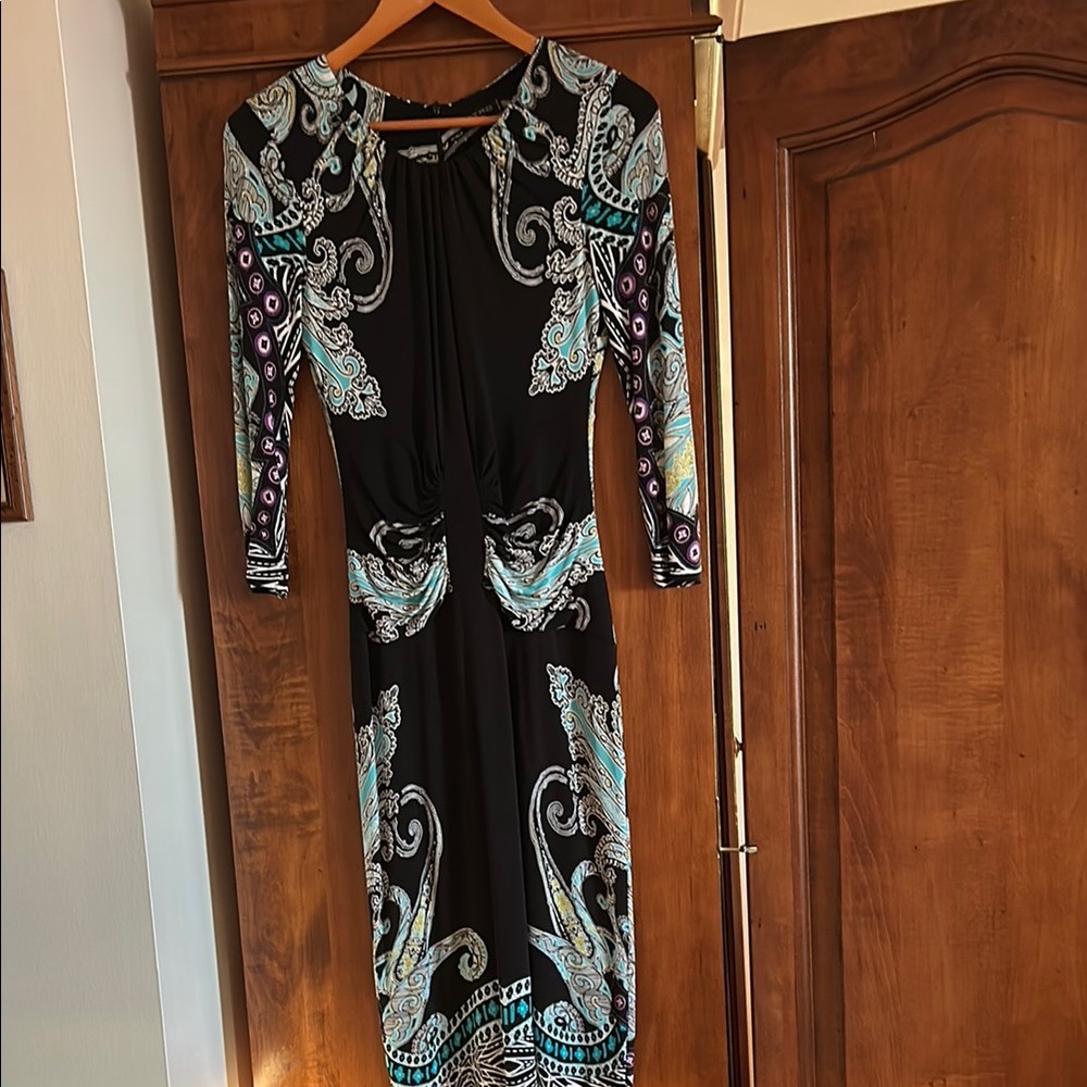 Elegant Black and Turquoise Paisley Dress